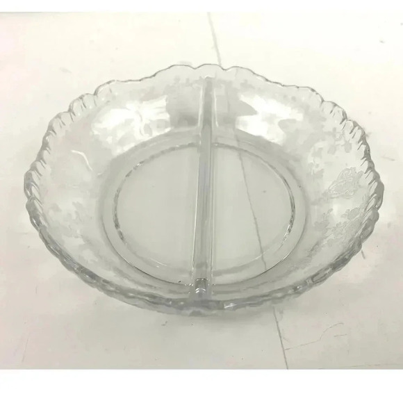 VTG Cambridge Rose Point Divided Dish Sugar and Creamer Etched Clear Glass - Picture 3 of 13